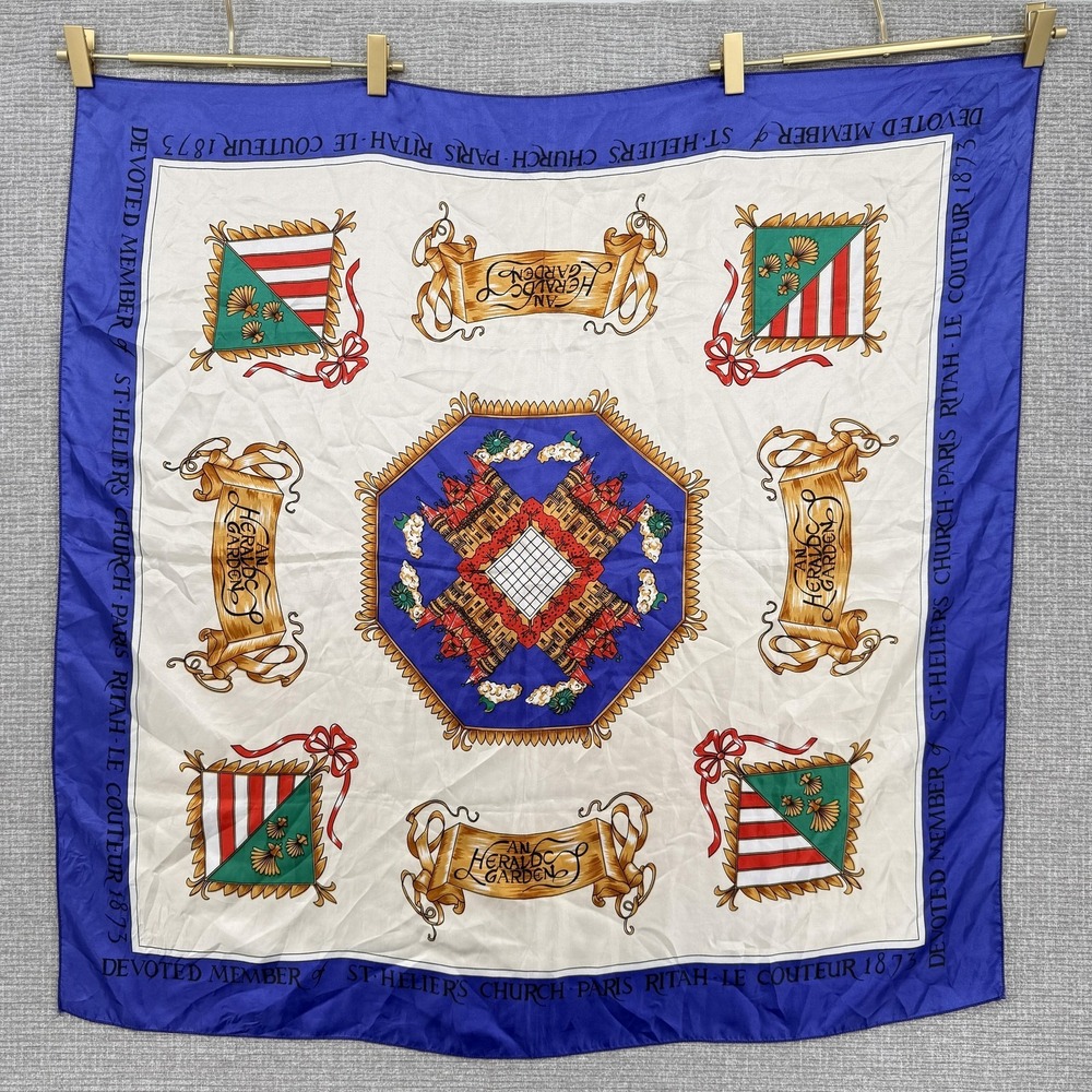 An Herald Garden Scarf Womens One‎ Size Blue Cream Square Heraldry Crests Paris